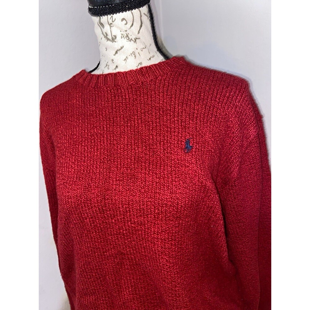 Polo by Ralph Lauren Red Chunky Knit Crewneck Sweater Polo Pony Logo XL